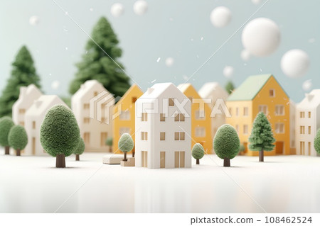 美麗的白色城市景觀 (3D) 冬天 108462524