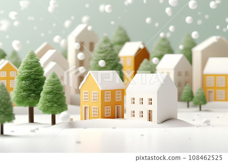 美麗的白色城市景觀 (3D) 冬天 108462525