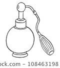 Set with black and white perfume bottles in sketch style isolated on white background. Vector illustration. hand drawing 108463198