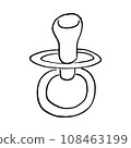Pacifier in hand drawn doodle style. Nipple Sketch. Isolated on a white background. Vector illustration 108463199