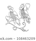 Two parrots logo vector on a branch drawing 108463209