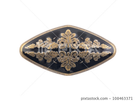 Close up of decorated sewing button isolated on white background with clipping path Close up of decorated sewing button isolated on white background with clipping path 108463371