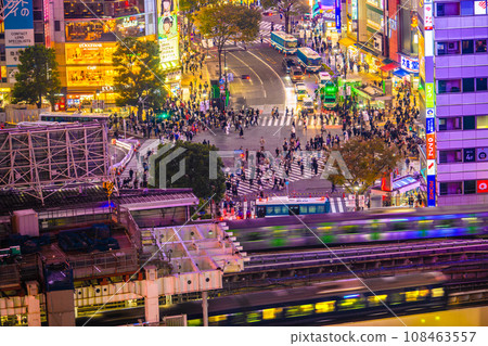 Japan's Tokyo cityscape 2023 halo performance. View of Shibuya Scramble Crossing etc. = October 31st 108463557