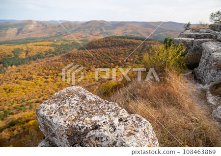 The autumn landscape of the mountain valley is an amazing, beautiful place at any time of the year. Hiking. Nature The autumn landscape of the mountain valley is an amazing, beautiful place at any time of the year. Hiking. Nature 108463869