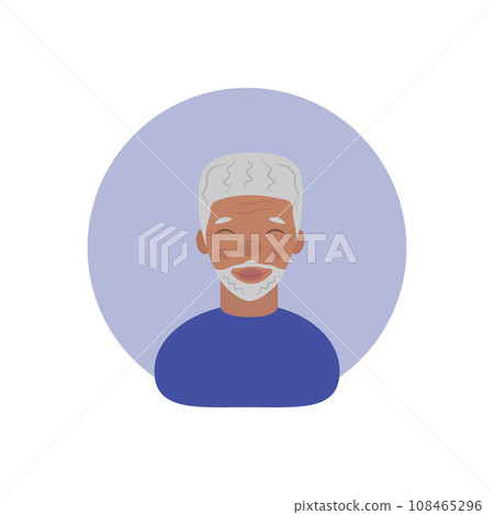 Grandfather. An old dark-skinned grandfather with gray hair and a disheveled beard. Grandfather s avatar in cartoon style. Vector illustration isolated on a white background 108465296