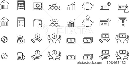 Line drawing icon set about money Line drawing icon set about money 108465482