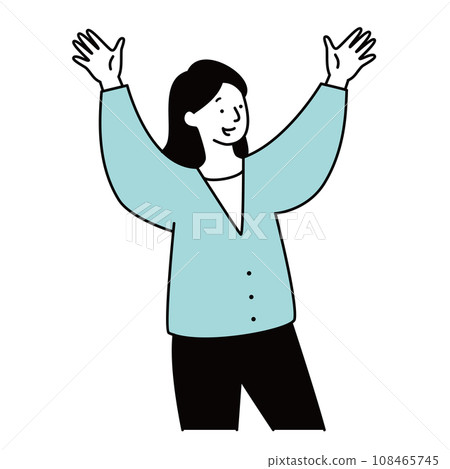 Illustration material of a woman raising both hands and doing banzai Illustration material of a woman raising both hands and doing banzai 108465745