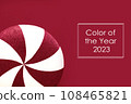 Magenta-white lollipop swirl on a white stick over Magenta Color of the Year 2023 background. copy space. Sweetness. Color of the Year on a background of Viva Magenta colors. Creative design 108465821