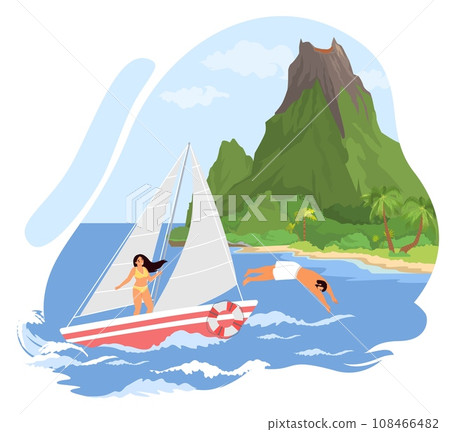 Young people, male and female couple yachting together Young people, male and female couple yachting together 108466482