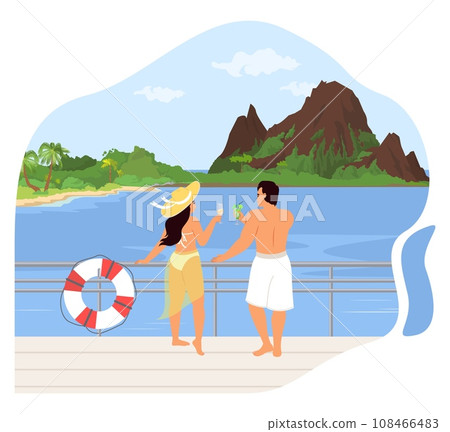 Happy couple enjoying rest travelling by cruise liner ship Happy couple enjoying rest travelling by cruise liner ship 108466483
