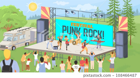 Punk rock festival in urban city park vector illustration 108466487