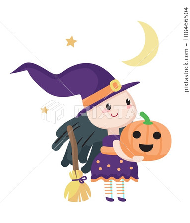 Charmed little witch girl child cartoon Halloween character 108466504