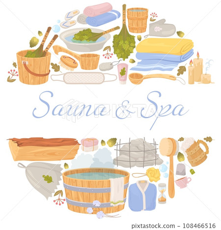 Sauna and spa advertising poster with different tools and equipment 108466516