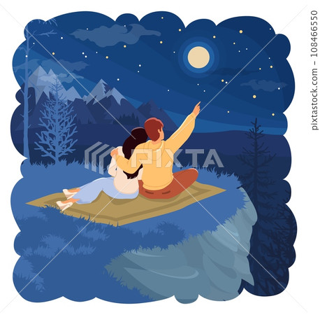 Romantic happy loving couple looking in starry night sky 108466550
