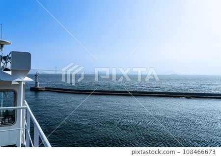 Seto Inland Sea and Shikoku 3, Marugame City, Kagawa Prefecture, seen from the deck of Honjima Maru, a ferry connecting Marugame Port and Honjima Port 108466673