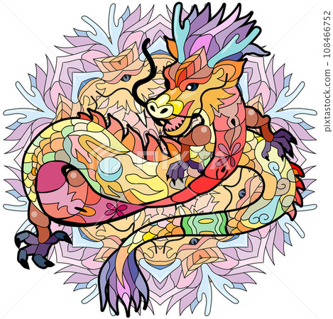 Zentangle dragon on mandala. Hand drawn decorative vector illustration 108466752