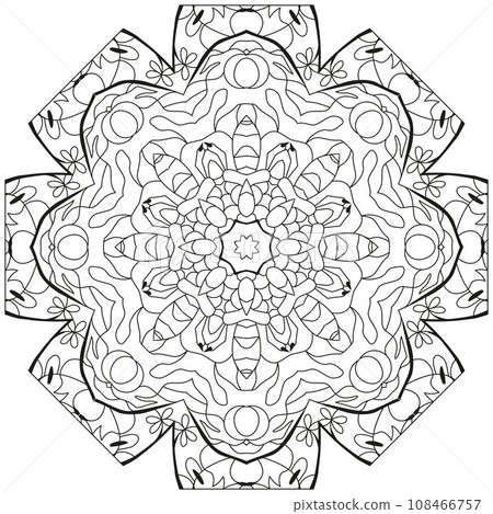 Hand drawn zentangle circular ornament for coloring page. Hand drawn zentangle circular ornament for coloring page. 108466757