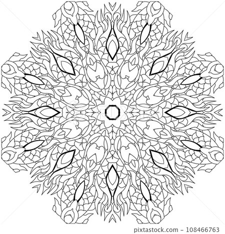 Hand drawn zentangle circular ornament for coloring page. 108466763