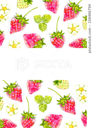 Spring red strawberry watercolor frame material vertical 108466794