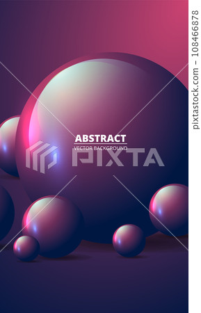 Realistic vertical vector background with purple and red 3d spheres and balls. Abstract geometric modern banner three-dimensional vector illustration Realistic vertical vector background with purple and red 3d spheres and balls. Abstract geometric modern banner three-dimensional vector illustration 108466878