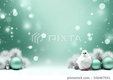 Christmas mint balls on mint background with bokeh effect 108467041