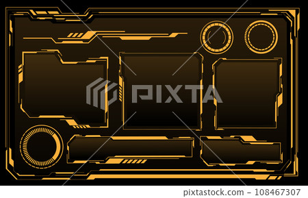 Hud frames yellow user interface elements design modern technology futuristic control panel screen digital hologram window gaming menu touching cyber monitor set on black background vector 108467307