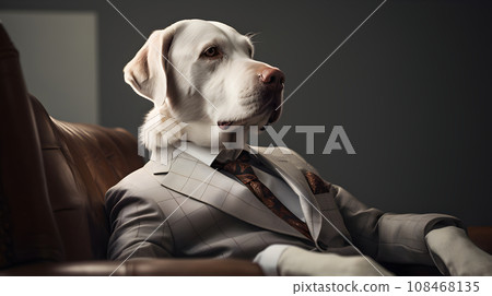 Portrait of a dog in a stylish business suit. Business man Concept. AI Generated Portrait of a dog in a stylish business suit. Business man Concept. AI Generated 108468135