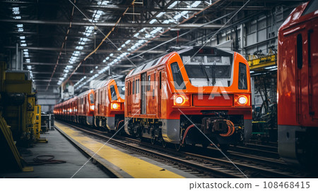 Train assembly plant. Train manufacturer. Train... - Stock Illustration ...