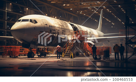 Plane assembly plant. Plane manufacturer. Plane factory. Generative AI 108468553
