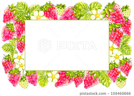 Spring red strawberry watercolor frame material horizontal 108468666