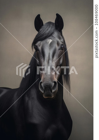 Majestic beautiful black Friesian, neutral background Majestic beautiful black Friesian, neutral background 108469000