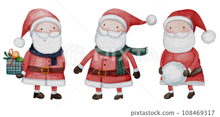 Santa claus . Christmas theme . Watercolor paint cartoon characters . Isolated . Set 10 of 15 . illustration . 108469317