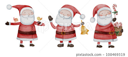 Santa claus . Christmas theme . Watercolor paint cartoon characters . Isolated . Set 12 of 15 . illustration . 108469319