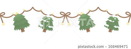 Watercolor cute christmas tree ribbon Ornament star Hanging Element doodle Border Xmas frame seamless pattern 108469471