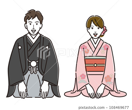 Men and women in kimono bowing - Stock Illustration [108469677] - PIXTA