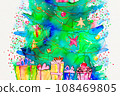 Christmas tree pattern with gift boxes in watercolor Illustration for greeting card. 108469805
