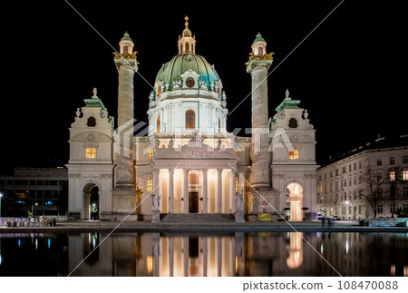 St. Charles's Church in Vienna, Austria at night St. Charles's Church in Vienna, Austria at night 108470088