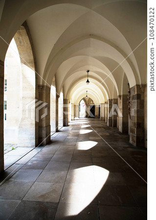 sunlit colonnade in Vienna . 108470122