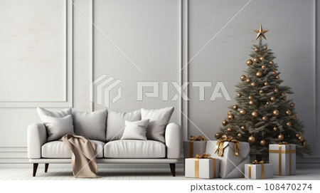 White living room with Christmas tree decorations 108470274