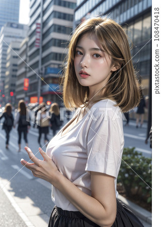 可愛的女商人在辦公區擺姿勢（AI 生成的圖像） 108470418