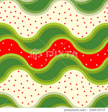 The pattern is smoothly seamless with a watermelon motif, a combination of several green and red colors with horizontal curved lines olso little stars 108470737