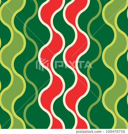 The pattern is smoothly seamless with a watermelon motif, a combination of several green and red colors with vertical curved lines 108470738