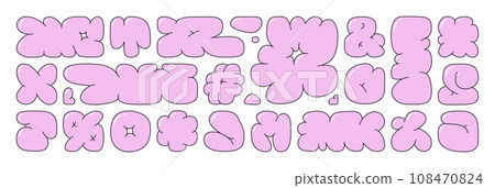 Bubble abstract shapes sticker pack. Funky balloon organic elements icon sign in trendy retro y2k style. Cartoon graffiti vector illustration isolated on white background. 108470824