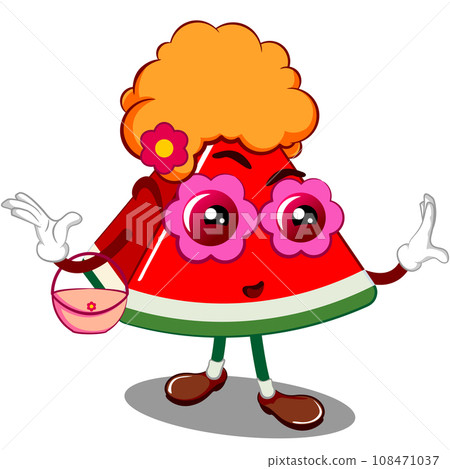 mascot vector illustration of a cute piece of watermelon being a cheerful and stylish watermelon mom mascot vector illustration of a cute piece of watermelon being a cheerful and stylish watermelon mom 108471037