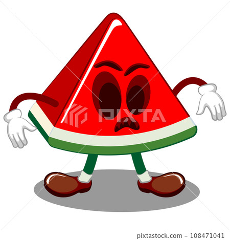 Vector mascot, cartoon and illustration of a cute cut watermelon trying to be scary with hollow eyes Vector mascot, cartoon and illustration of a cute cut watermelon trying to be scary with hollow eyes 108471041