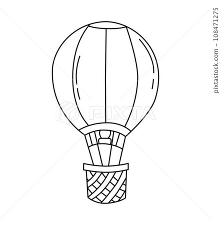 Balloon Flying Children Vector Doodle Template for books black and white 108471275