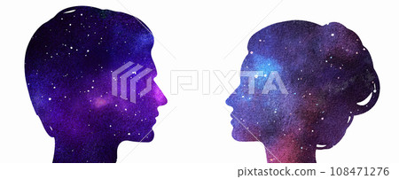 Vector illustration of couple silhouettes on galaxy background Vector illustration of couple silhouettes on galaxy background 108471276