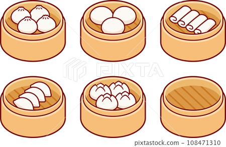 Dim sum in steamer basket drawing set 108471310