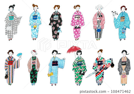 Set of women in kimono 108471462
