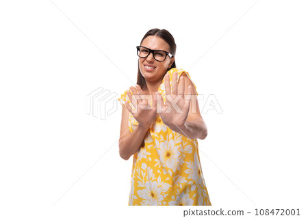 European woman with straight flowing black hair disagrees and says no 108472001